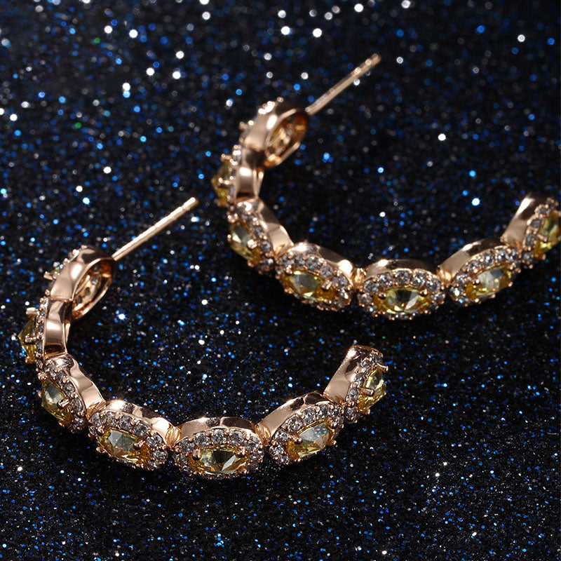 Oval Zircon C-shaped Earrings for Women