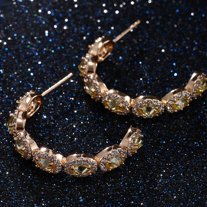 Oval Zircon C-shaped Earrings for Women