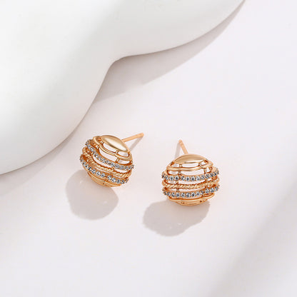 K Gold-plated Mesh Round Zirconium Stud Earrings