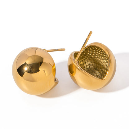 Gold Stainless Steel Spherical Earrings