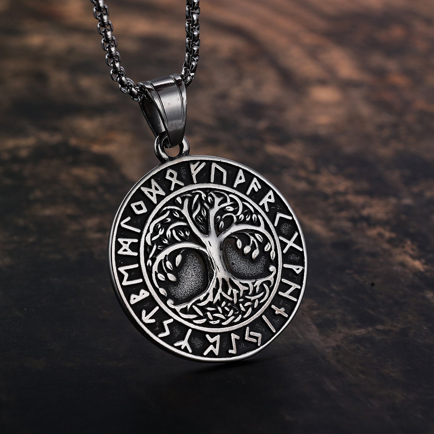 Viking Rune Tree Of Life Stainless Steel Pendant Necklace