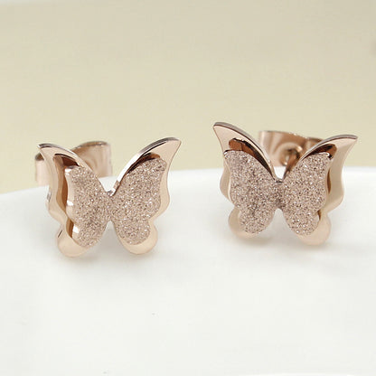 Frosted Titanium Steel Butterfly Stud Earrings