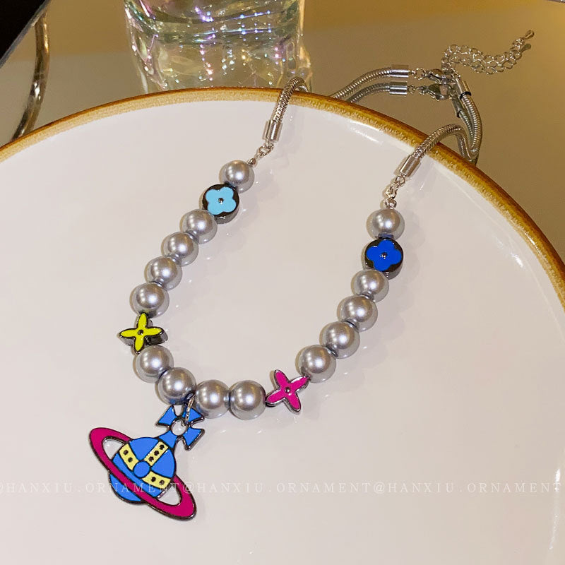 Titanium Steel Pearl Flower Star Cartoon Necklace