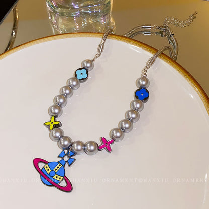 Titanium Steel Pearl Flower Star Cartoon Necklace