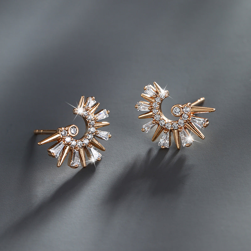 Micro-encrusted Zircon C-shaped Stud Earrings for Women