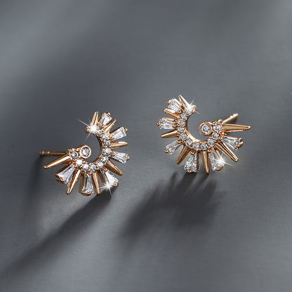 Micro-encrusted Zircon C-shaped Stud Earrings for Women