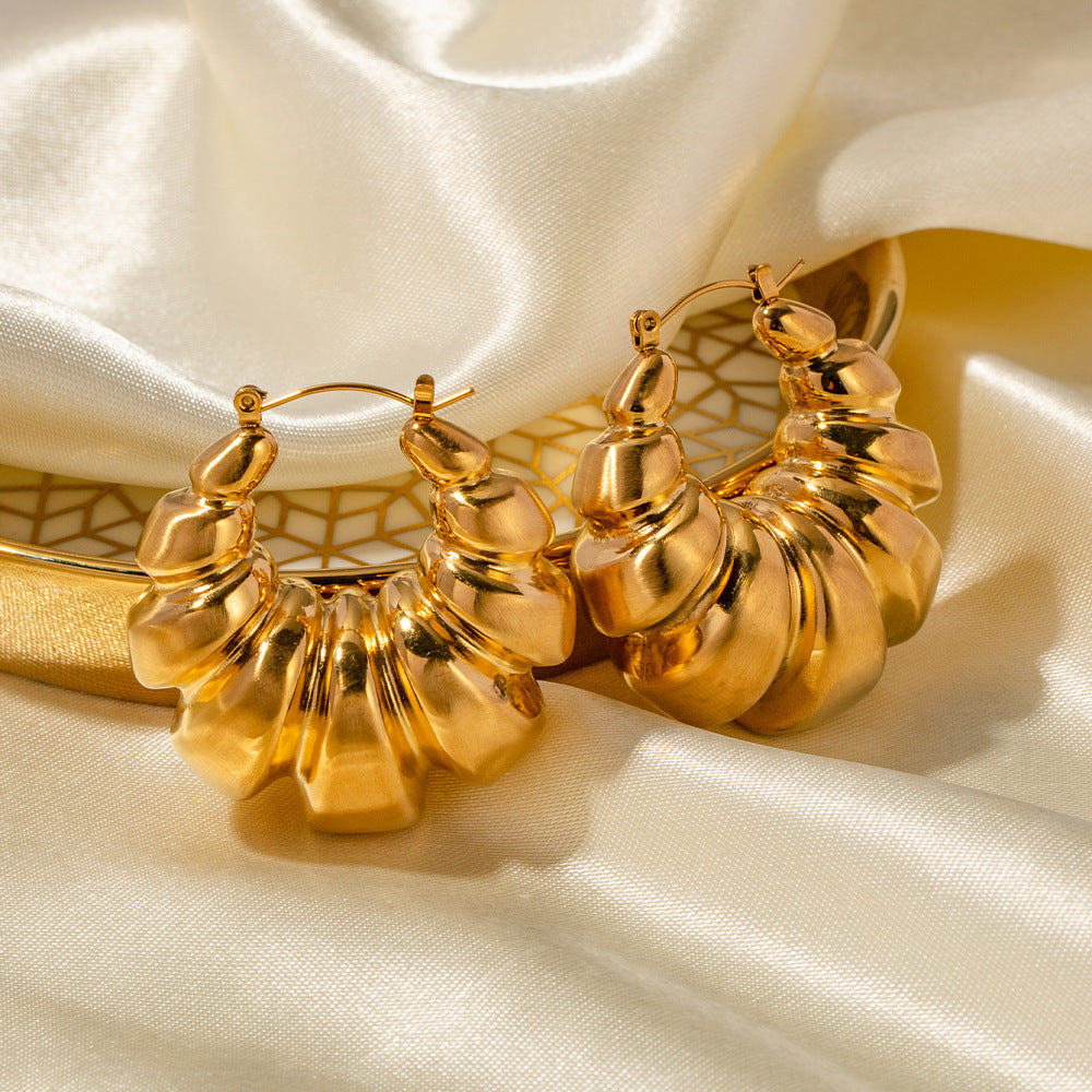 Embossed Geometric Stainless Steel Gold Plated Earrings