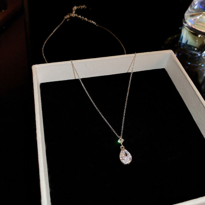 Titanium Steel Zircon Water Drop Necklace