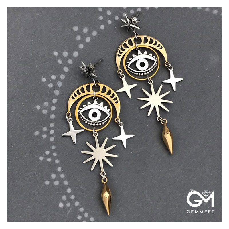 Unique Evil Eye Star Moon Witch Earrings