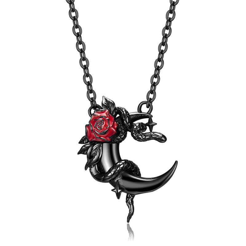 Gothic Moon Rose Spirit Snake Necklace