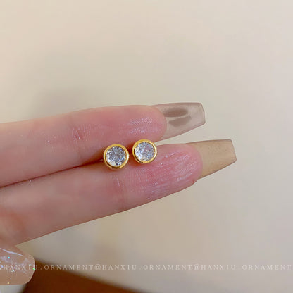 Electroplated Silver Needle Zircon Round Earrings