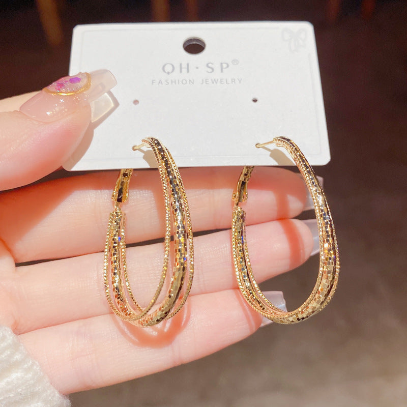 Elliptical Metal Geometric Triple Layer Exaggerated Earrings