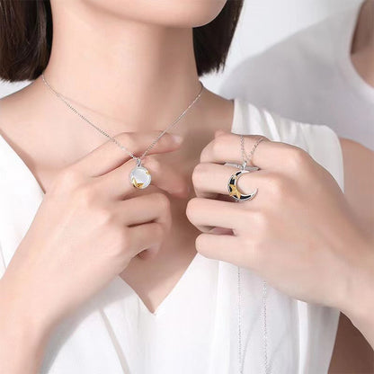 Reaching For The Stars And The Moon Couple Necklace