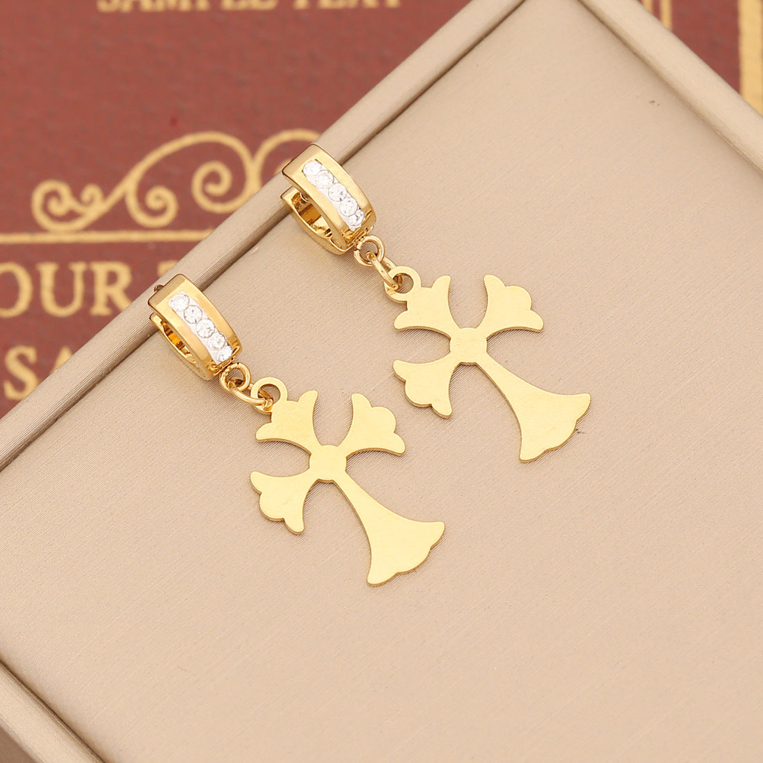 Crucifix Stainless Steel with Zircon Earrings