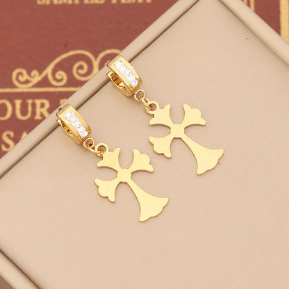 Crucifix Stainless Steel with Zircon Earrings