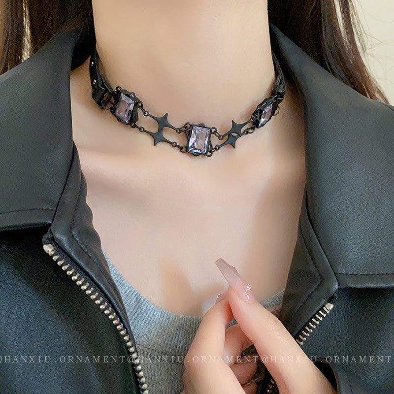 Leather Zircon Square Cross Necklace