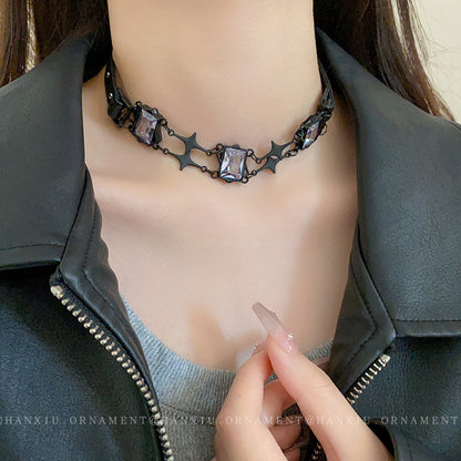 Leather Zircon Square Cross Necklace