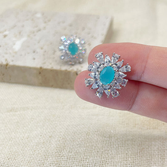 Snowflake Inlaid Light Blue Zircon Stud Earrings