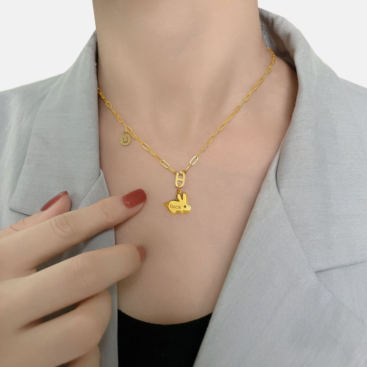 New Lucky Rabbit Titanium Steel Collar Bone Necklace