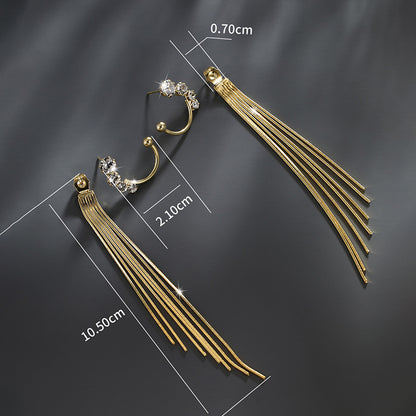 Two-Wear Snake Bone Chain Tassel Earrings