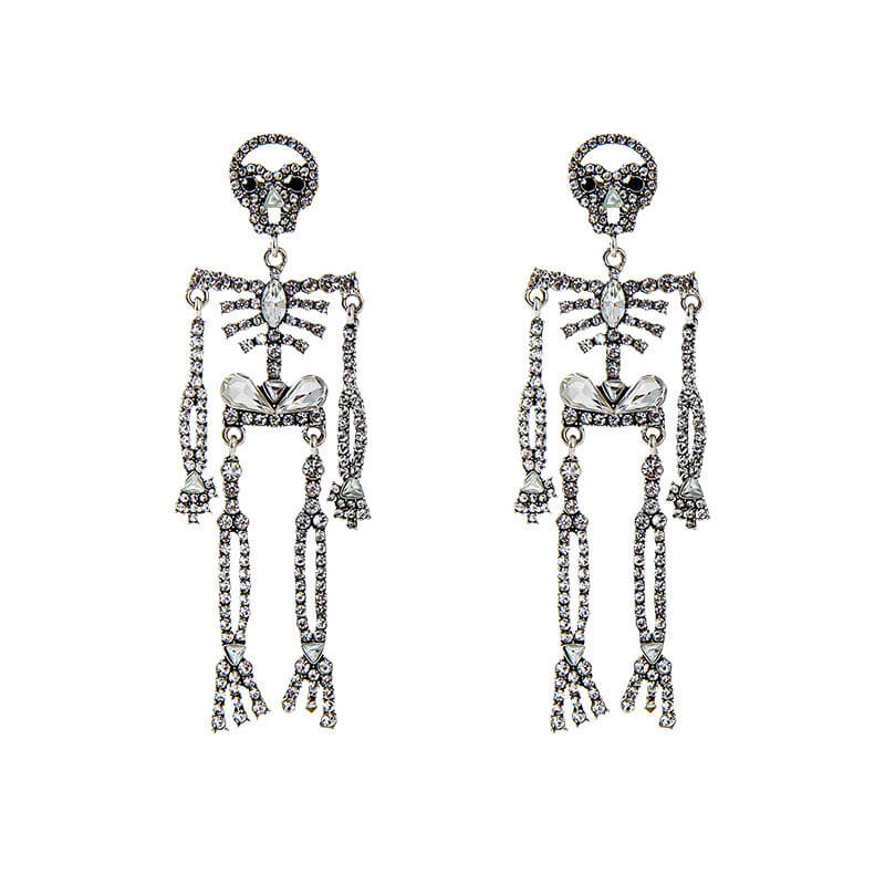 Halloween Eel Zircon Skull Earrings Retro Halloween Funny Skeleton Earrings Long Stud Earrings