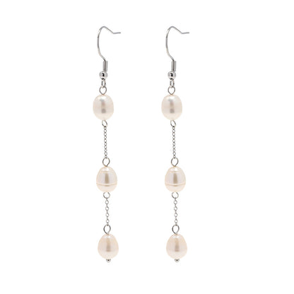 Stainless Steel Pearl Tassel Earrings