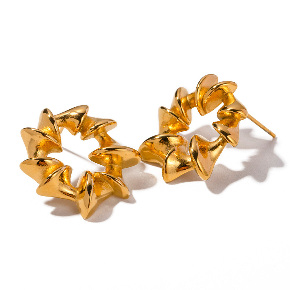 Gold Stainless Steel Irregular Grain Stud Earrings