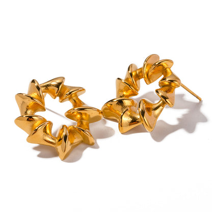 Gold Stainless Steel Irregular Grain Stud Earrings