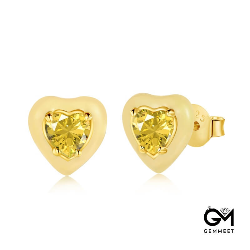 S925 Sterling Silver Yellow Heart Rubber Earrings