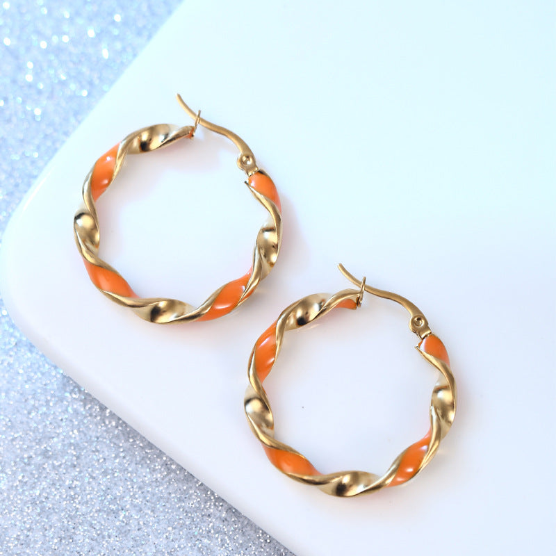 Sensei Sweet Round Ring Drop Orange Glue Stainless Steel Earrings