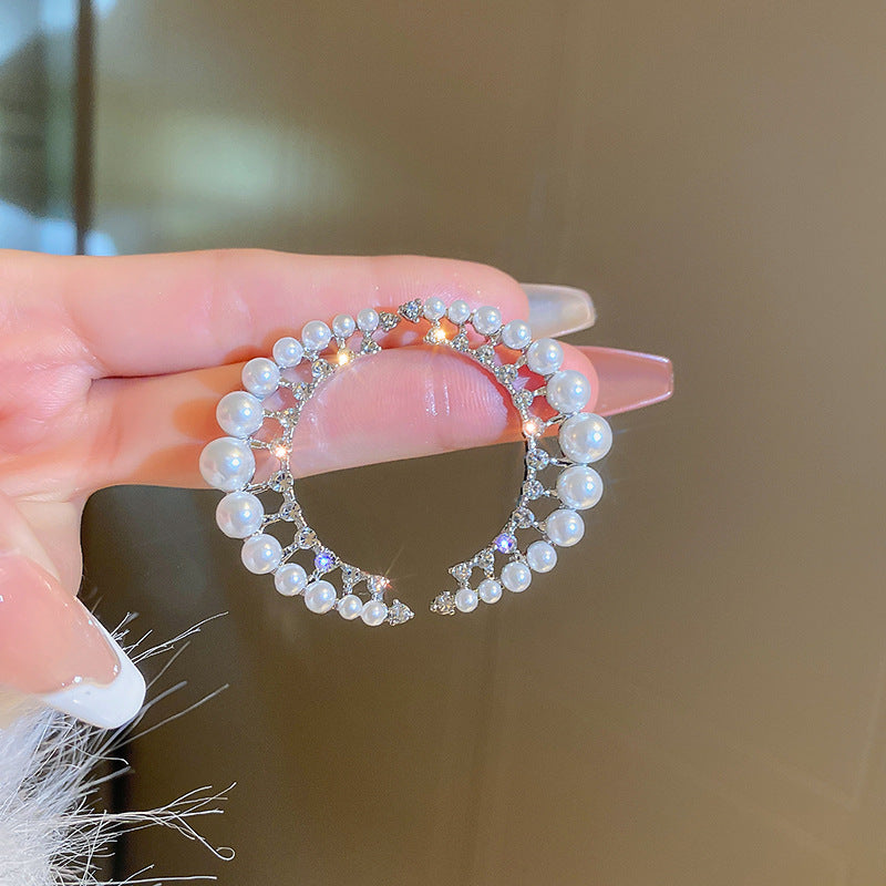 Cute Full Stones Pearls Flower & Circle Tassel Earrings