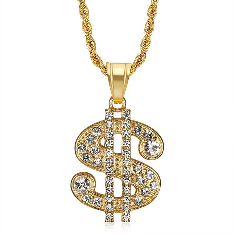 Hip Hop Jewelry Gold Plated Zirconia Dollar Sign Pendant
