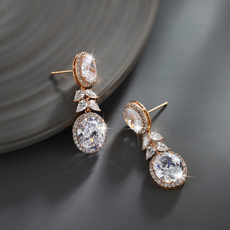 Oval Gemstone Dove Egg Zircon Earrings