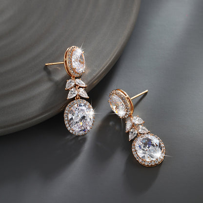 Oval Gemstone Dove Egg Zircon Earrings