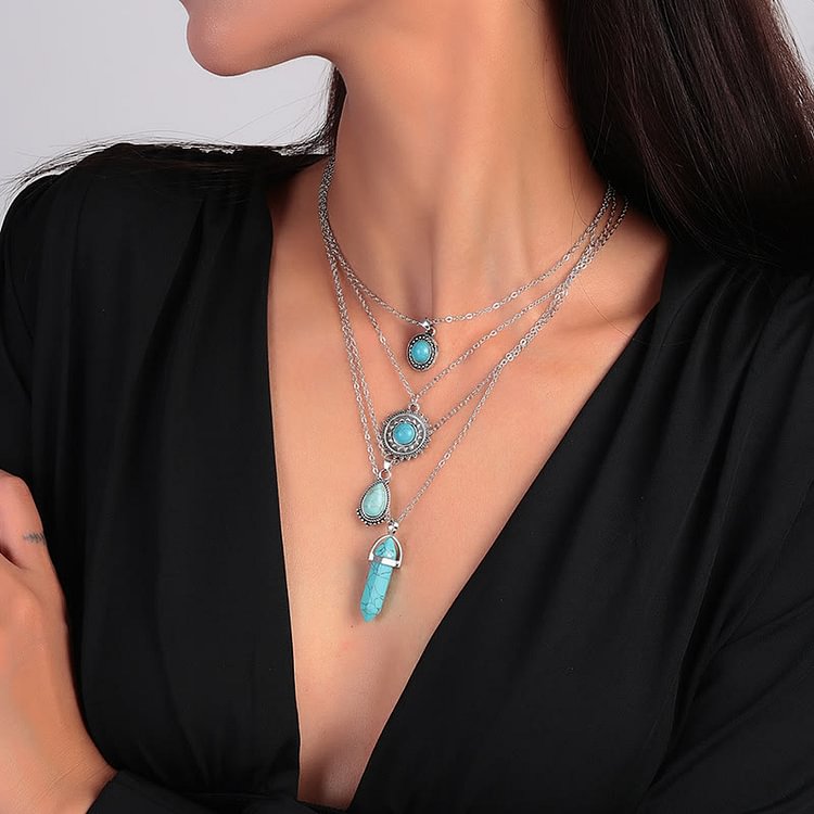Turquoise Earrings Multi-layered Necklace Set