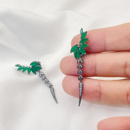Green Zircon Wheat-Shaped Arrow Earrings