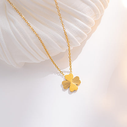 Four-leaf Clover Embossed Twill Titanium Steel Necklace