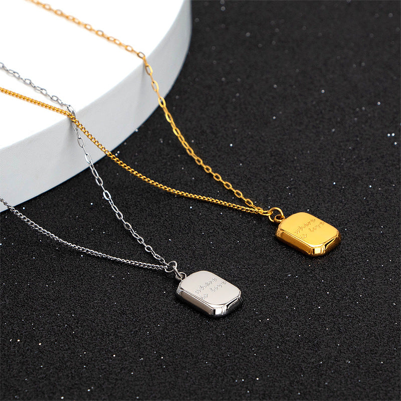 French Style Cubic Square Small Gold Brick Cold Wind Titanium Steel Necklace
