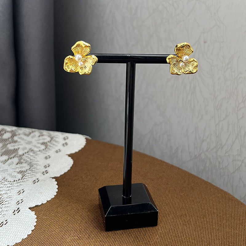 Imitation Pearl Flower French Vintage Earrings