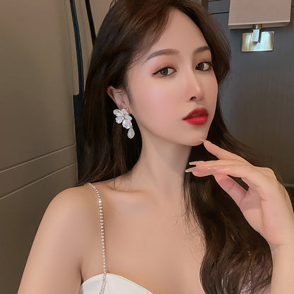 Petal Earrings Crystal Pearl Zircon Earrings