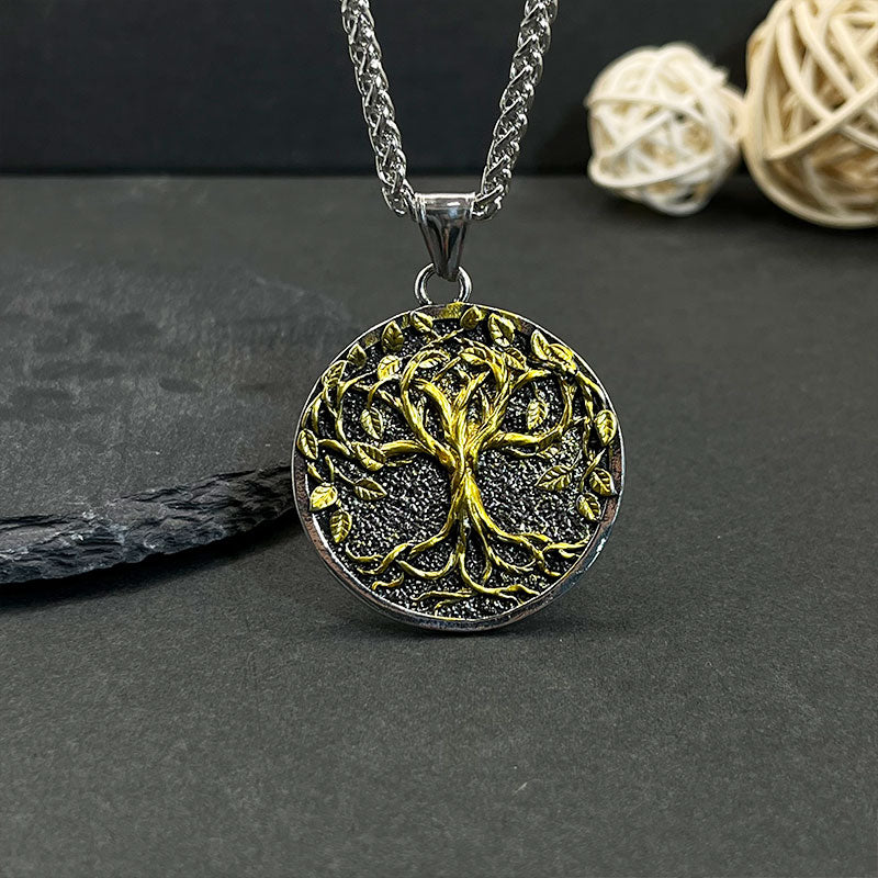 Retro Viking Rune Tree Of Life Pendant Necklace