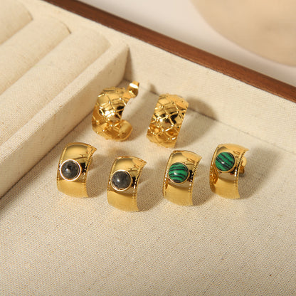 Colored Stone Stainless Steel Electric Gold-plated Earrings