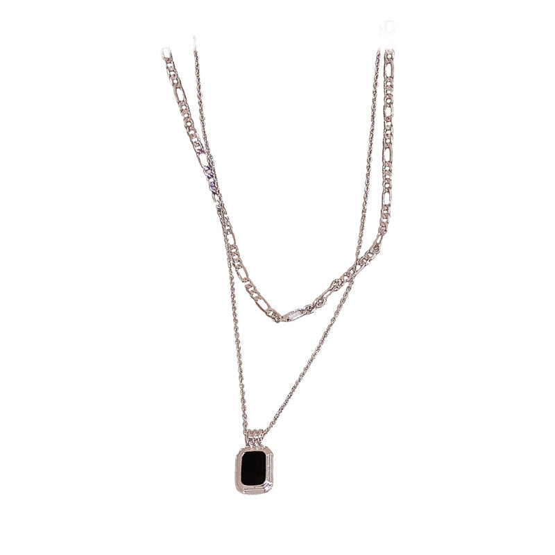 Drip Oil Double Rectangular Necklace