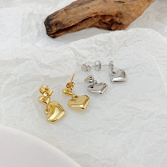 Smooth Heart-shaped Titanium Steel Drop Earrings