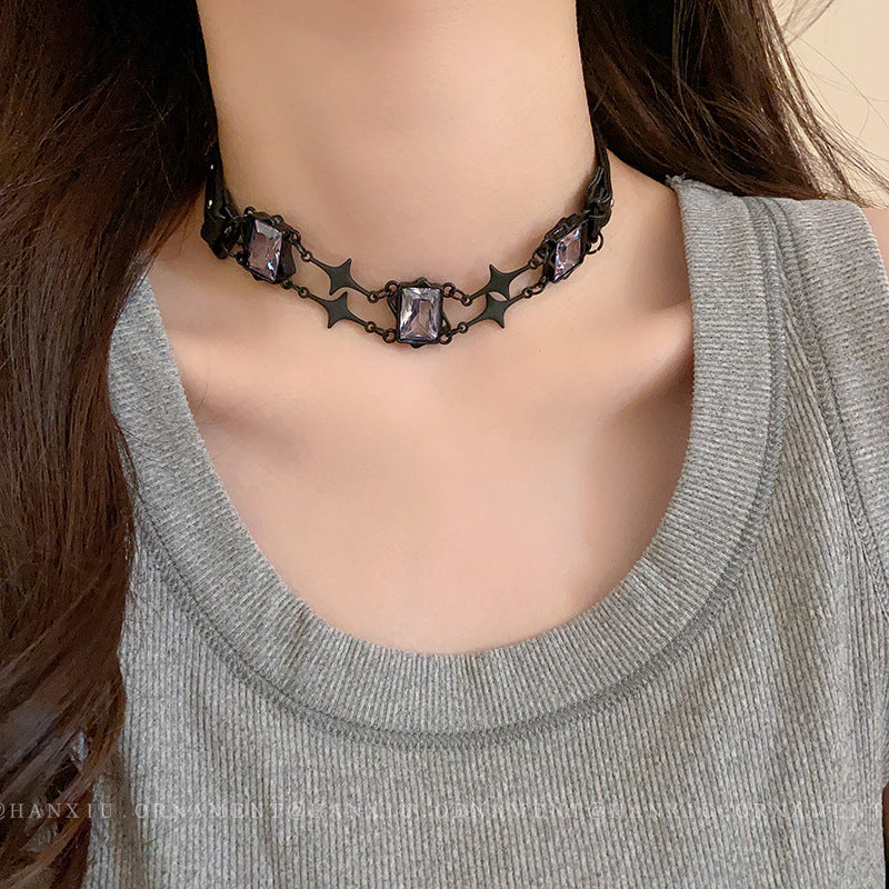 Leather Zircon Square Cross Necklace