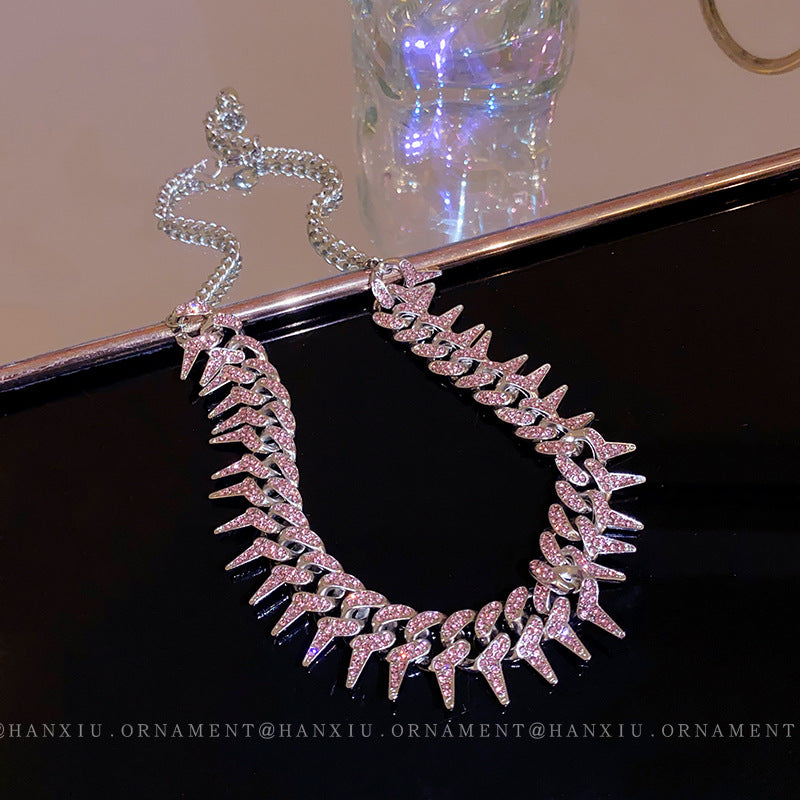 Zircon Nails Side By Side Sweet Cool Wind Necklace