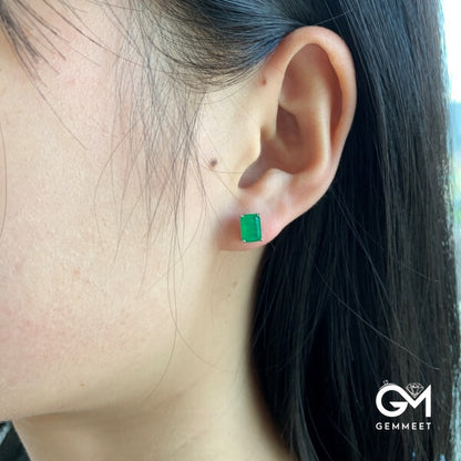 S925 Sterling Green Rectangle Green Zircon Earrings