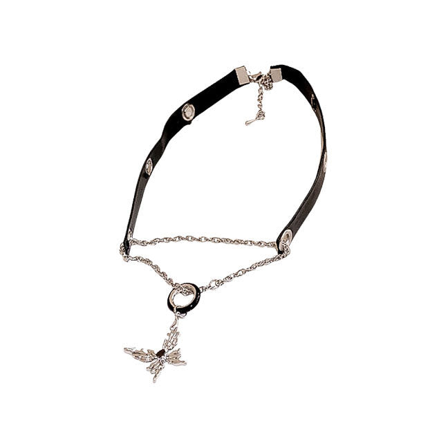 Leather Hoop Butterfly Necklace