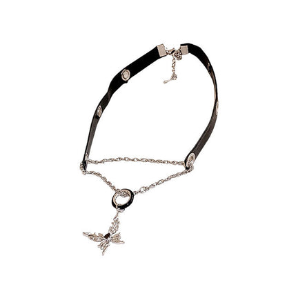 Leather Hoop Butterfly Necklace