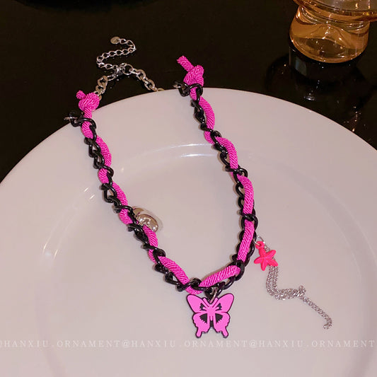 Butterfly Braided Rope Five-pointed Star Necklace
